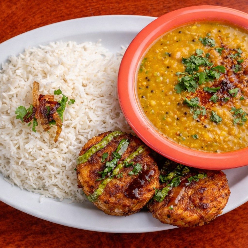 Dal Chawal With Aloo Tikki.